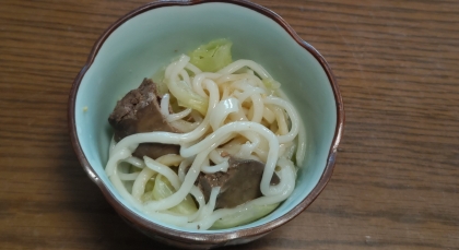鶏のハツ☆鶏ハツとキャベツとピーマンの焼きうどん