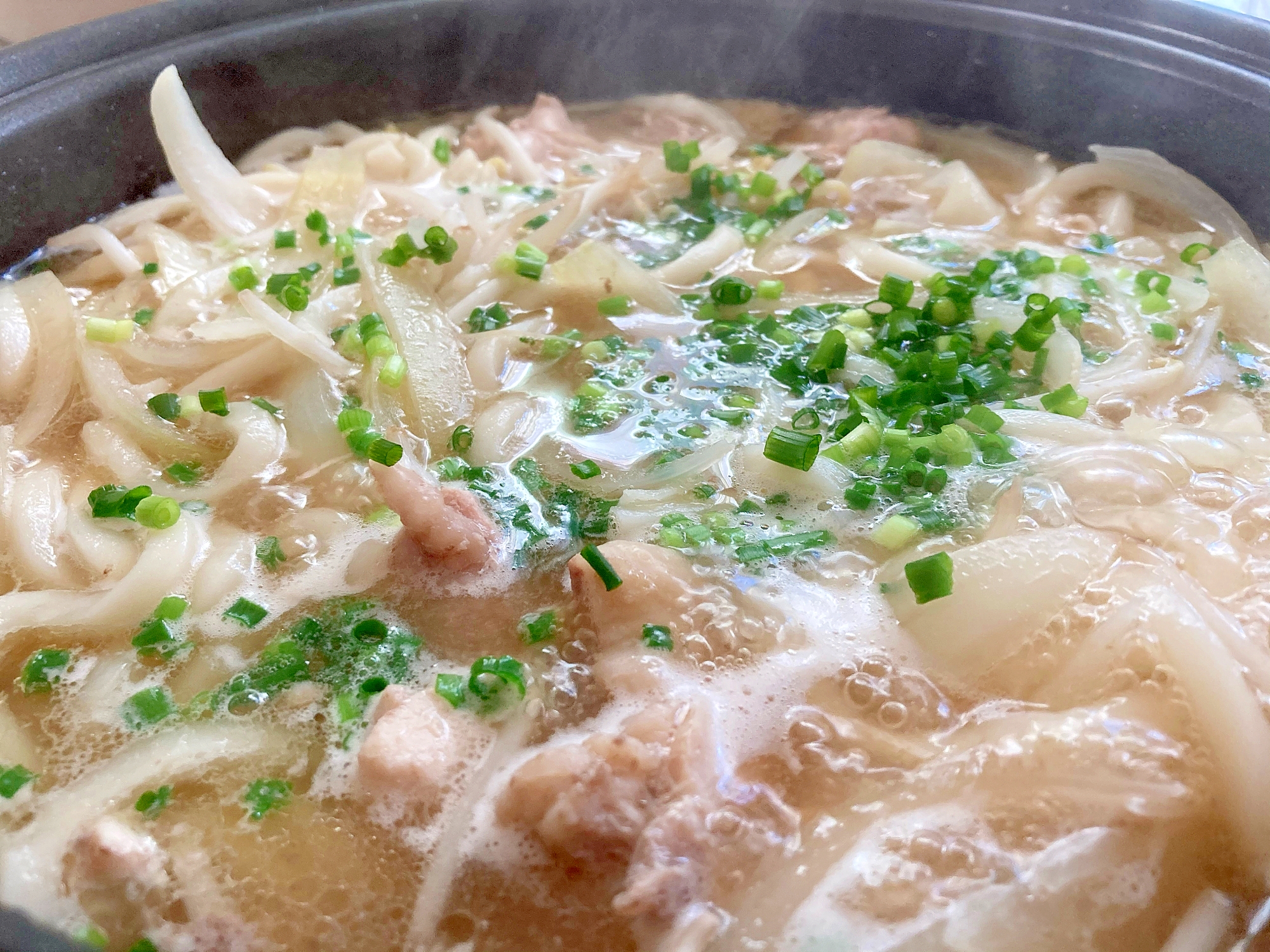 しゃぶしゃぶの残り湯で！鳥ももうどん