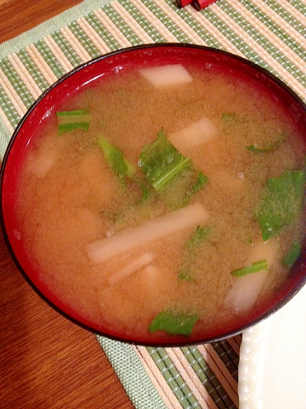 のらぼう菜と大根の味噌汁