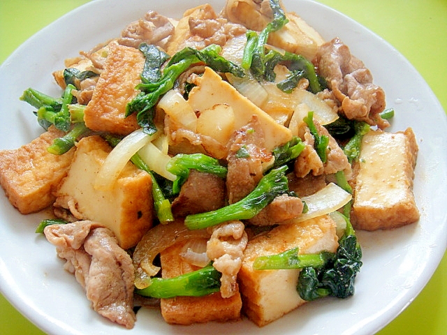 厚揚げと菜の花豚肉の味噌炒め レシピ 作り方 By Mint74 楽天レシピ