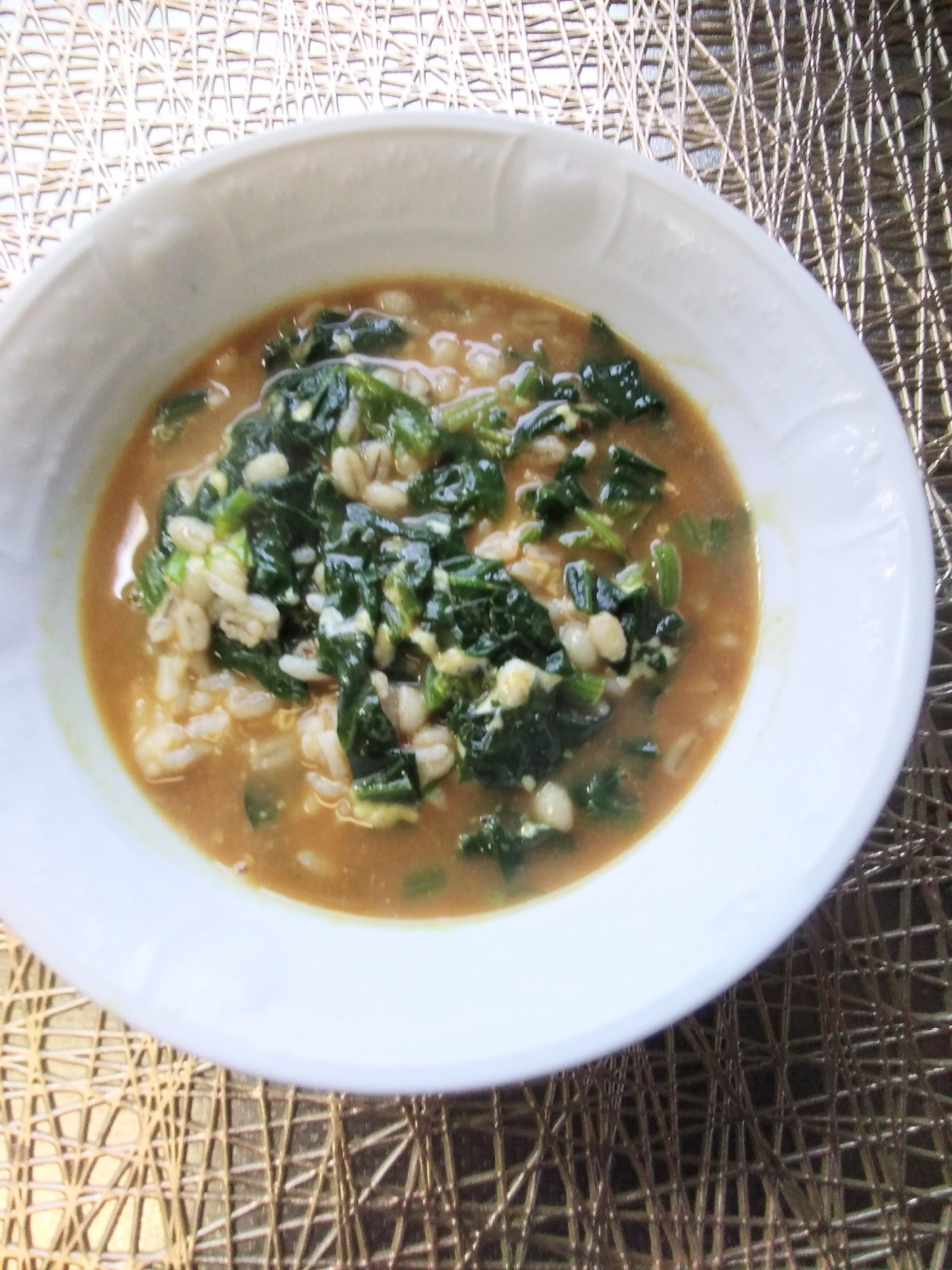 もち麦入りご飯☆ほうれん草カレー雑炊☆リゾット風