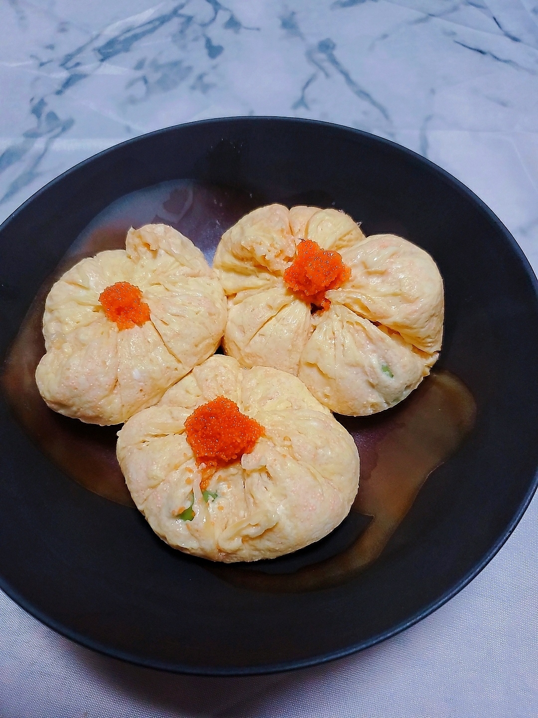 海老と明太子の豆腐茶巾蒸し