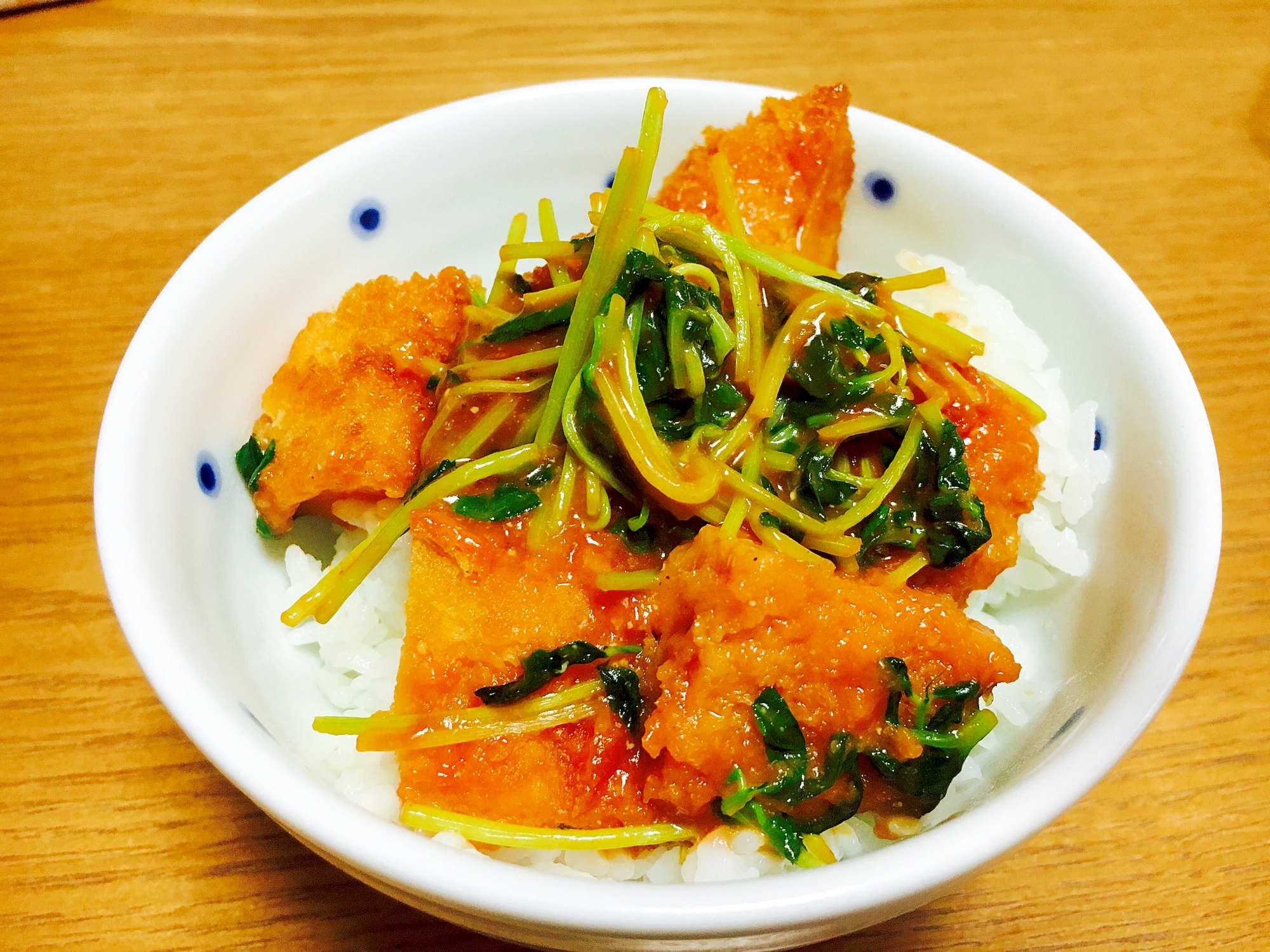 ミニ丼★ハムカツのケチャソース