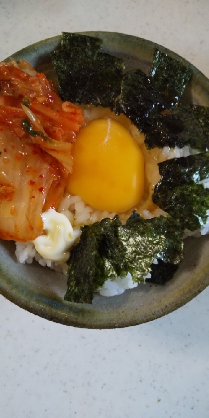 キムチマヨ海苔ごま油つゆ卵かけご飯