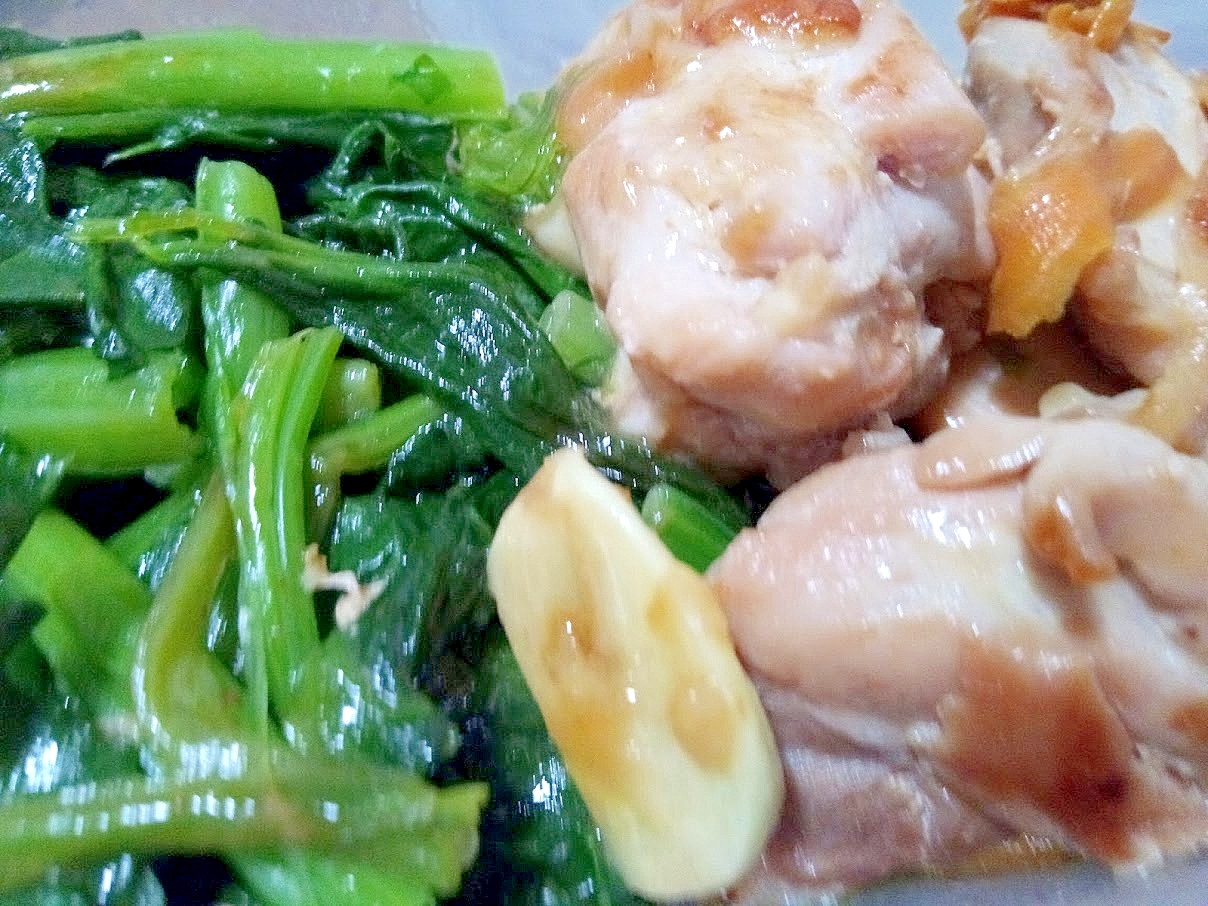 小松菜とにんにく鶏肉ソテー