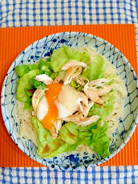 焼肉のタレでバンバンジー素麺♪