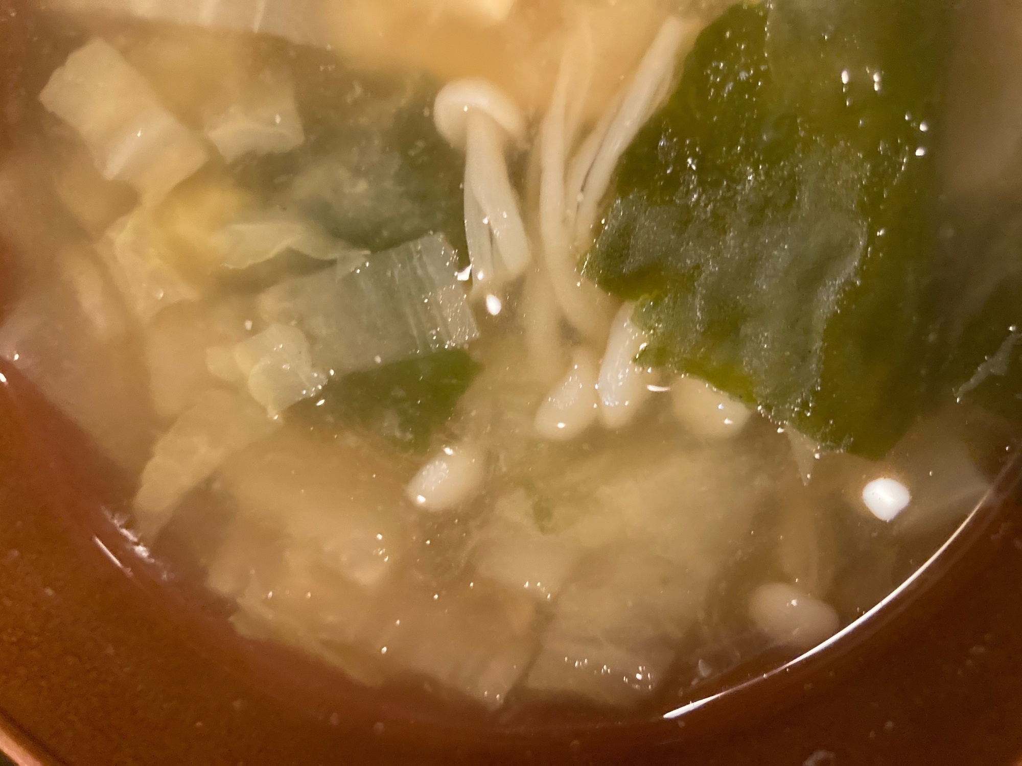 白菜と小松菜とえのきの味噌汁