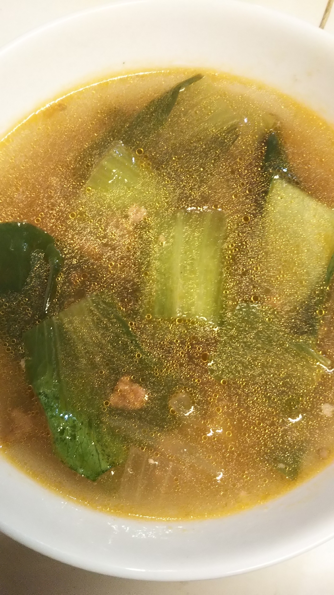 チンゲン菜とひき肉のスープ
