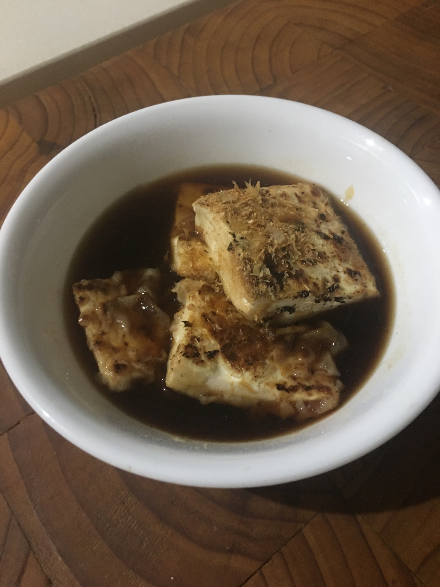 フライパンで簡単焼き豆腐、手作り煮汁浸し