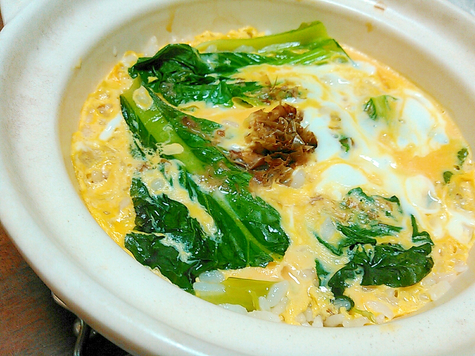 おかか小松菜の卵おじや レシピ 作り方 By あけぼのマジック 楽天レシピ