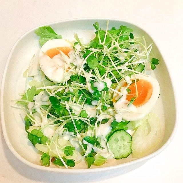 セロリときゅうりで作る☆♪とろ~り半熟卵のサラダ