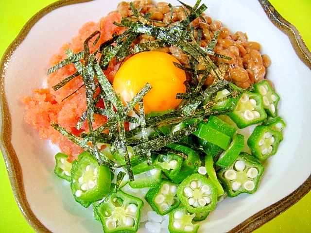 明太子と納豆オクラの３食丼