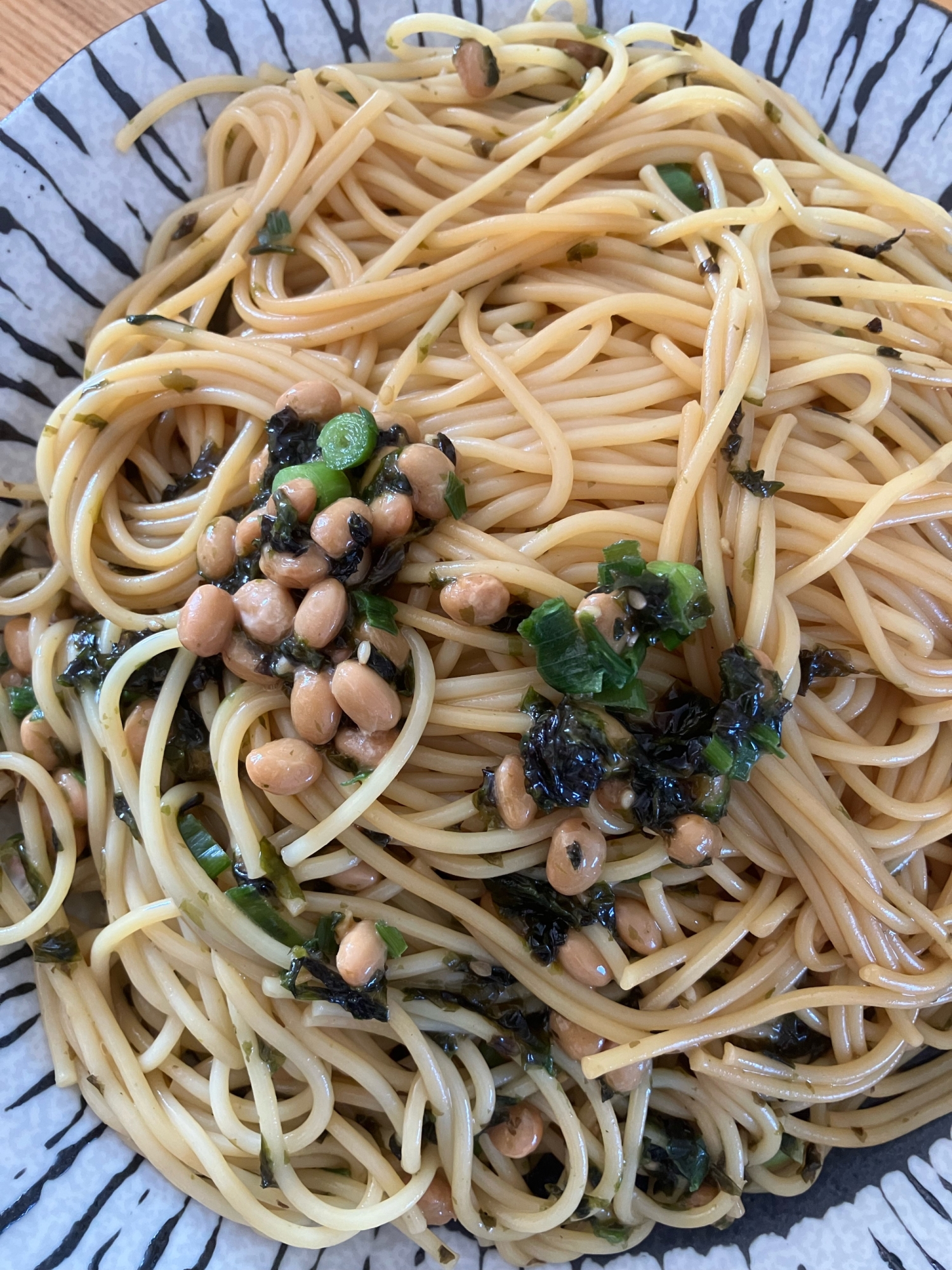 納豆とザバンのりのパスタ