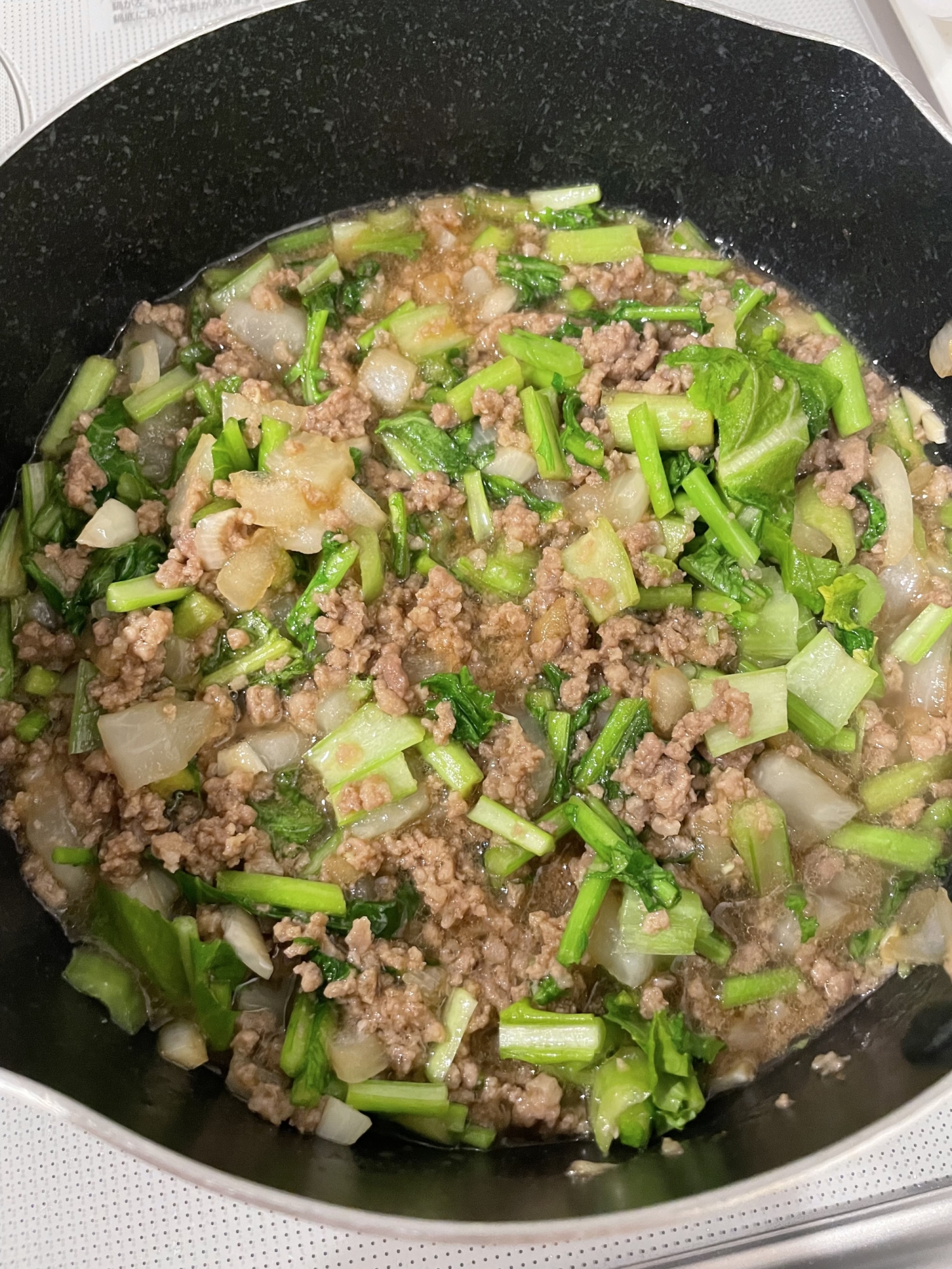 カブとカブの葉のひき肉あんかけ