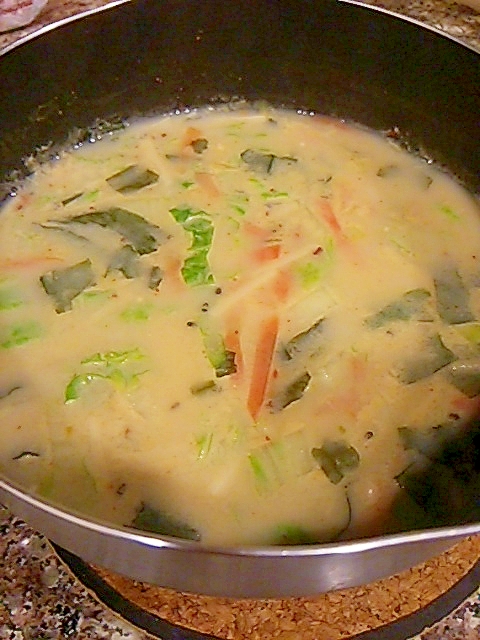 白菜と人参のミルク米ぬかスープ