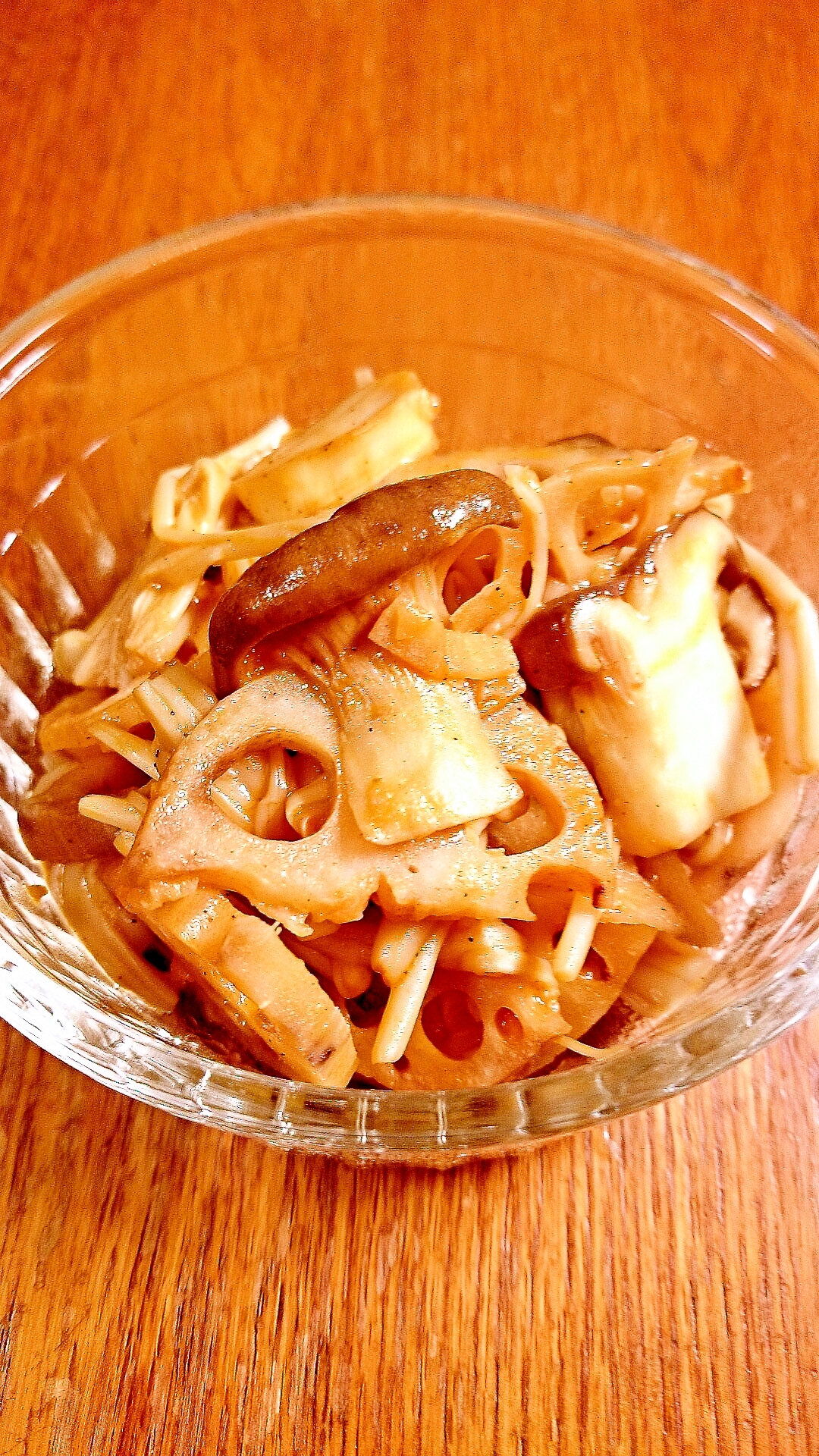 時短メニュー　レンコンとキノコの炒め物