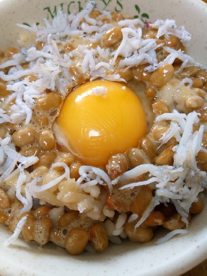 スプーンで混ぜて～かき込んで！納豆しらす卵かけご飯