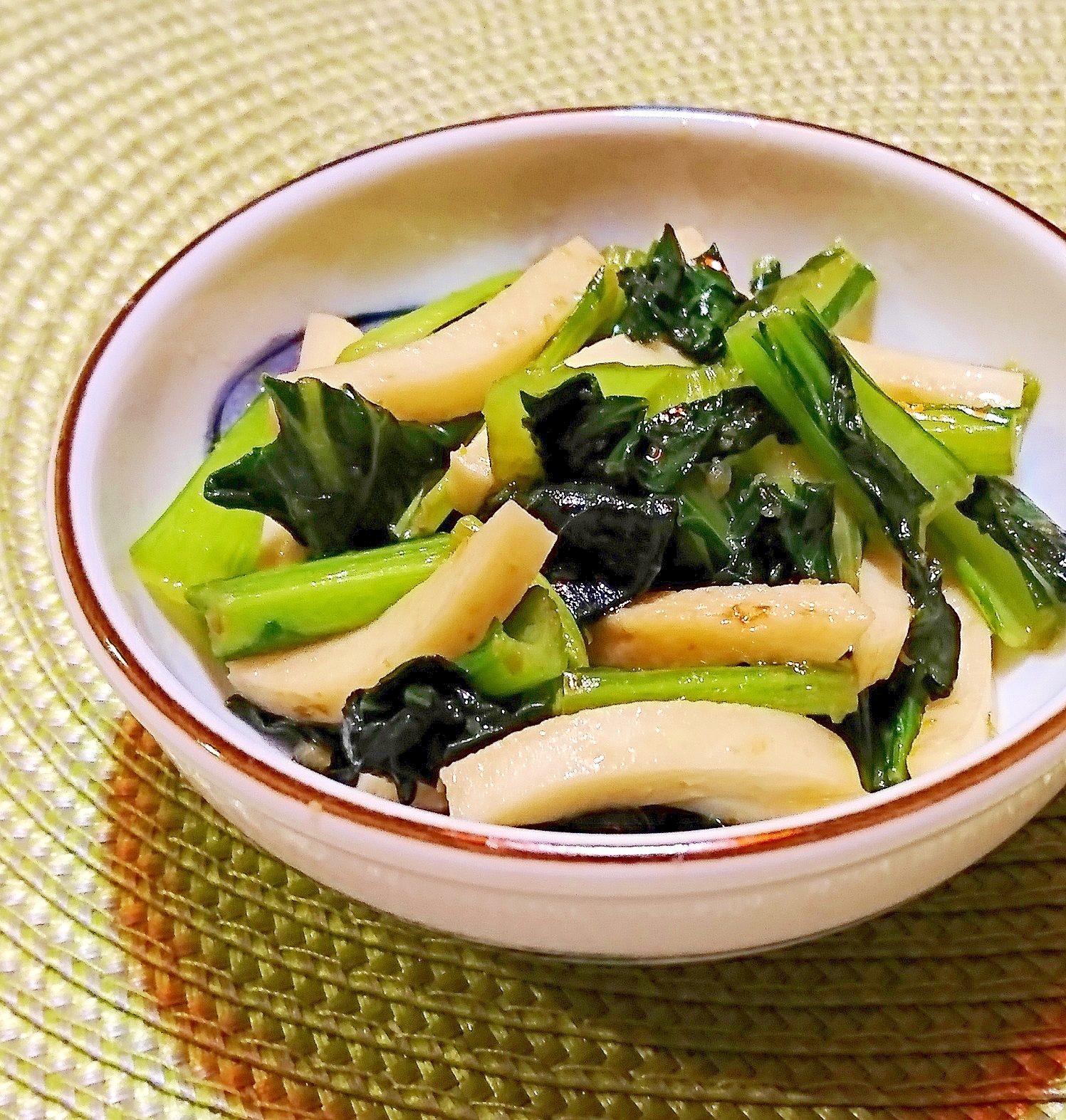 小松菜とかまぼこの柚子胡椒炒め