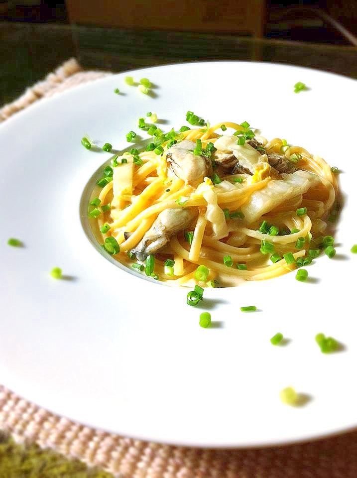 牡蠣と白菜のクリームソースパスタ