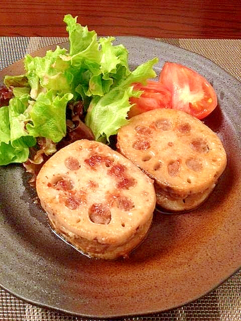 美味しい♪照り焼きれんこん挟みバーグ☆