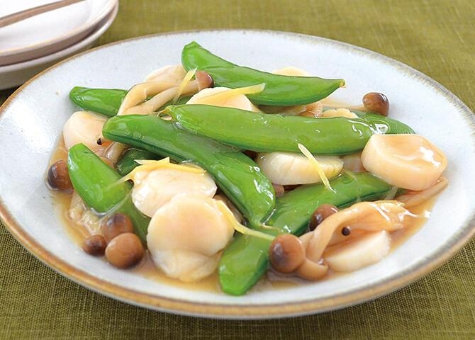スナップエンドウとほたての中華風うま煮