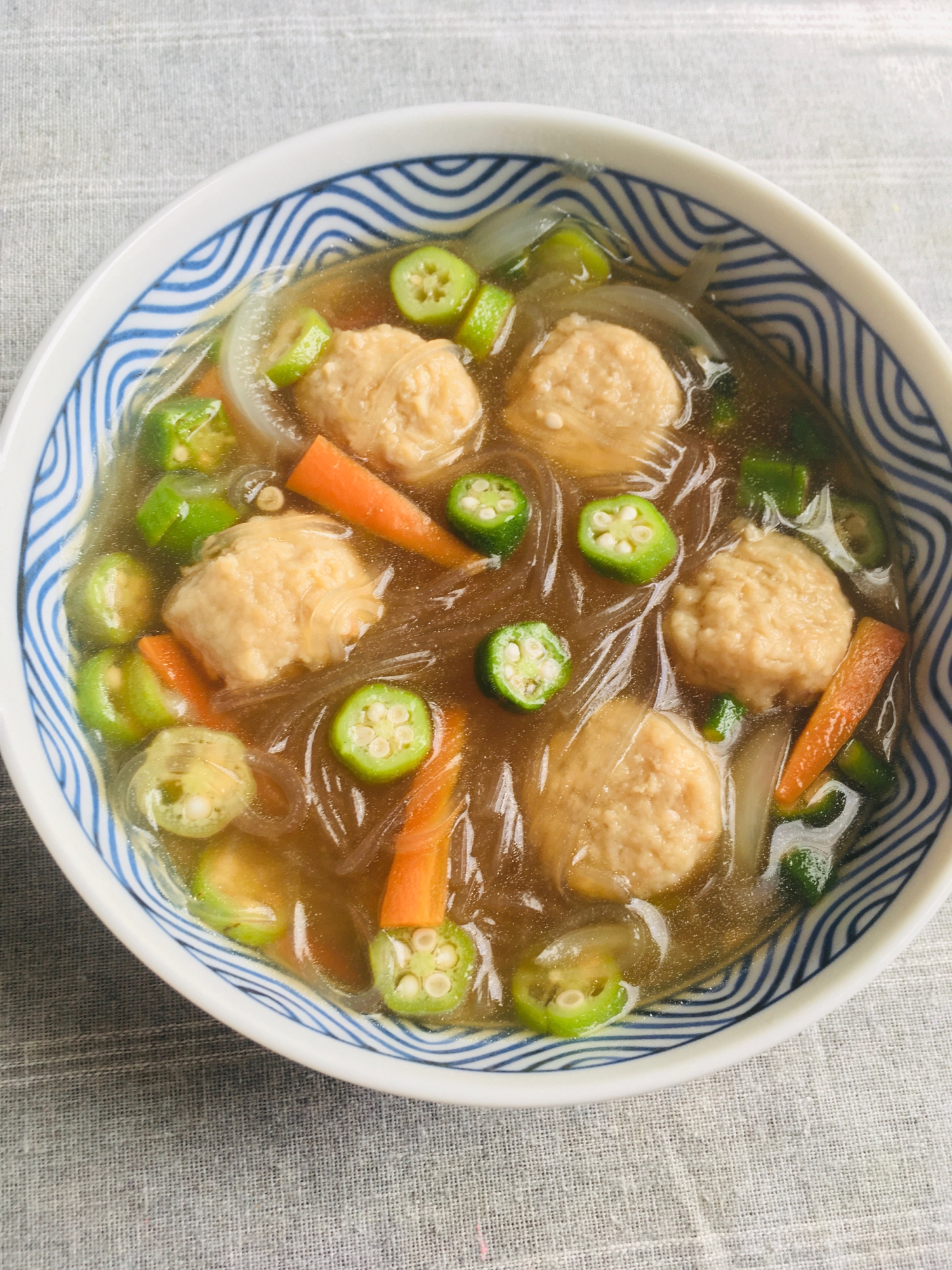 食べ応え抜群♪肉だんごとオクラのスープ