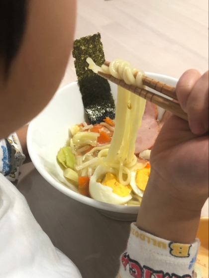 急なラーメンリクエストにも対応できました！レシピありがとうございます(❃´◡`❃)