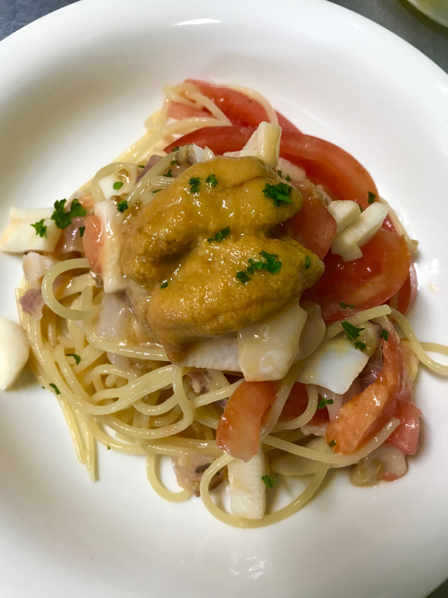 魚介と長芋、トマトの冷製スパゲッティ