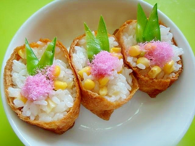 コーンと絹さや桜でんぶのいなり寿司 レシピ 作り方 By Mint74 楽天レシピ コーンと絹さや桜でんぶのいなり寿司 レシピ 作り方 By Mint74 楽天レシピ