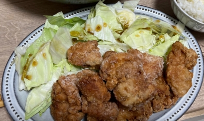 唐揚げで満腹サラダ