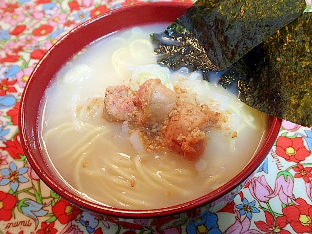 焼きたらこと葱の豚骨ラーメン♬