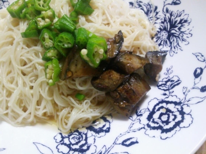 茄子の揚げびたし＆そうめん