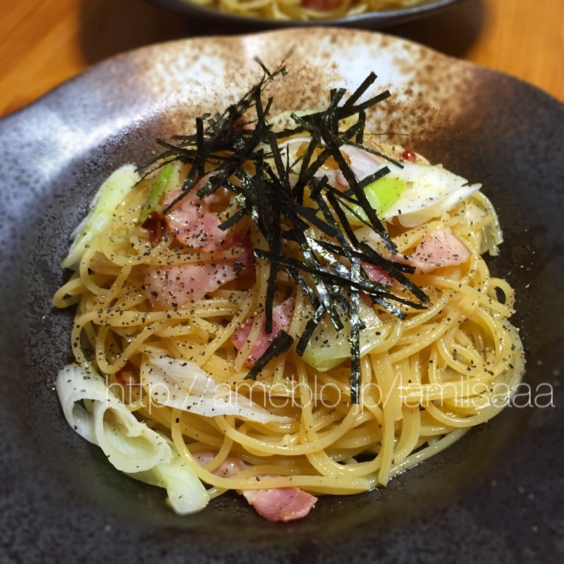 長ねぎとベーコンの和風ペペロンチーノパスタ