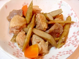 ルクエ de 鶏とごぼうの煮物
