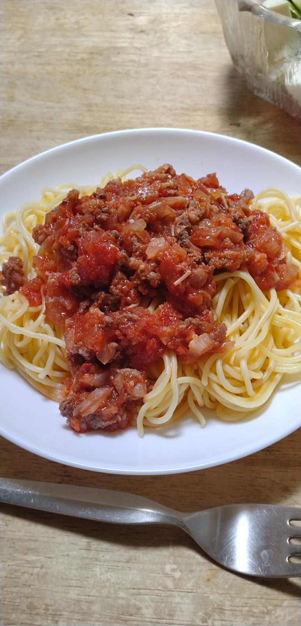 冷蔵庫の残り物野菜でかさ増しミートスパゲッティ