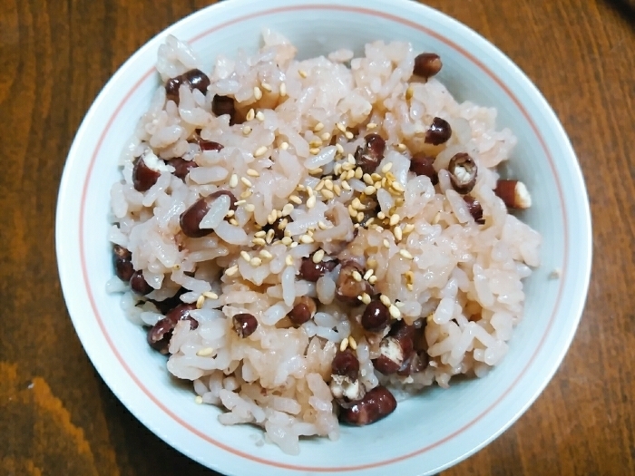 うるち米のみ。簡単炊飯器で赤飯