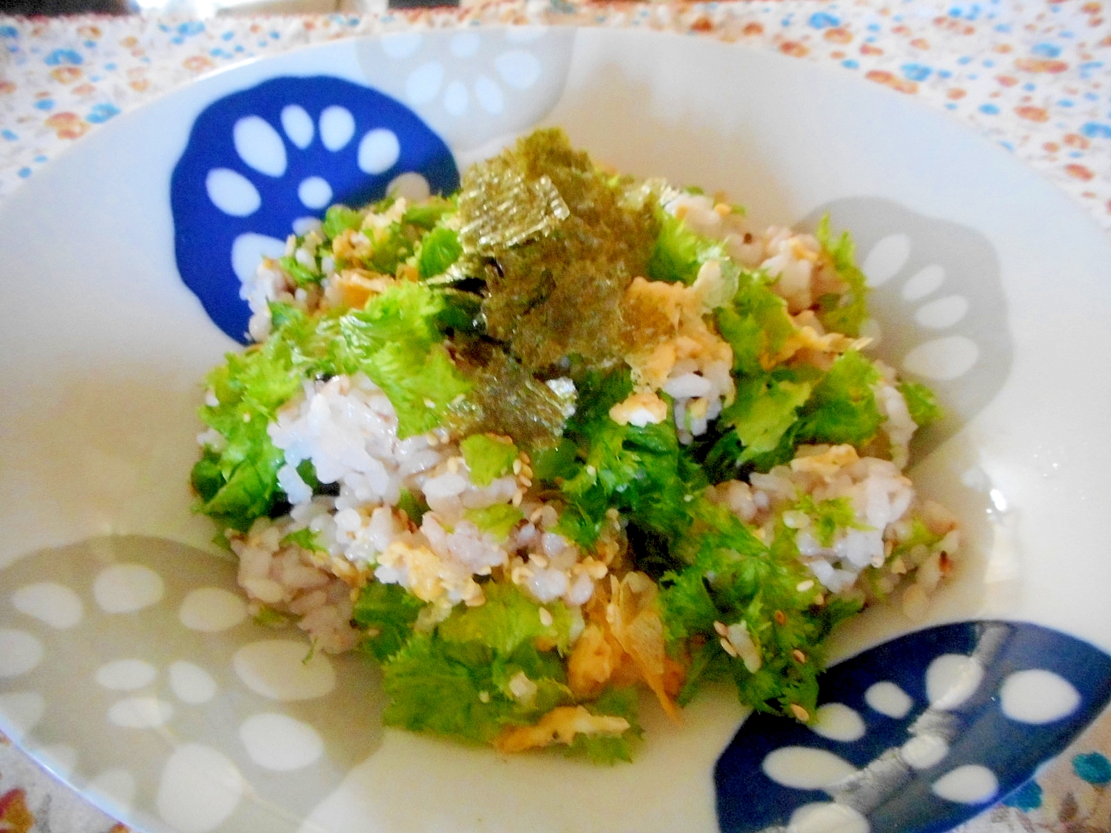 ワサビ菜と炒り卵の混ぜご飯