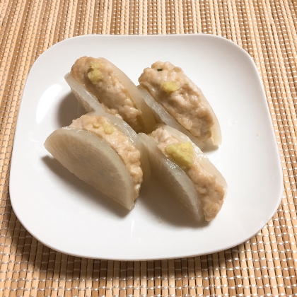 レンジで簡単♡大根と鶏挽肉の挟み蒸し