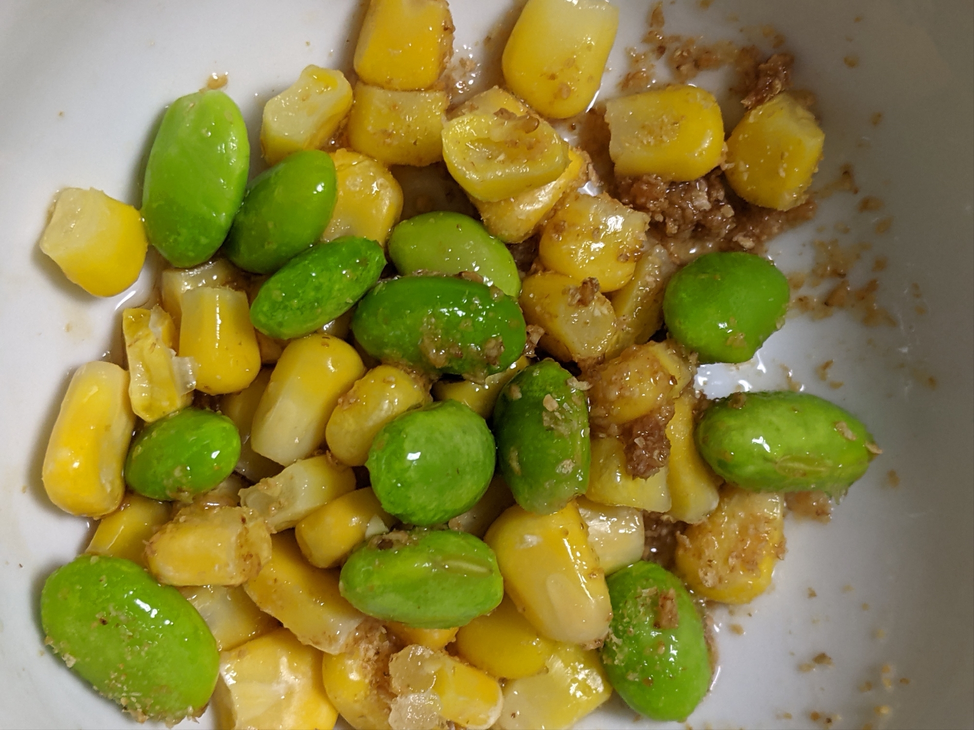 コーンと枝豆のくるみ醤油いため