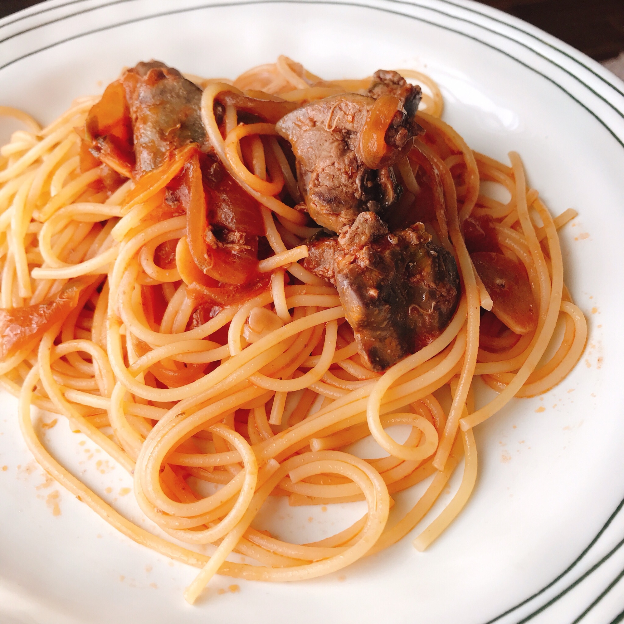 残りのレバーのうま煮で本格スパゲティ