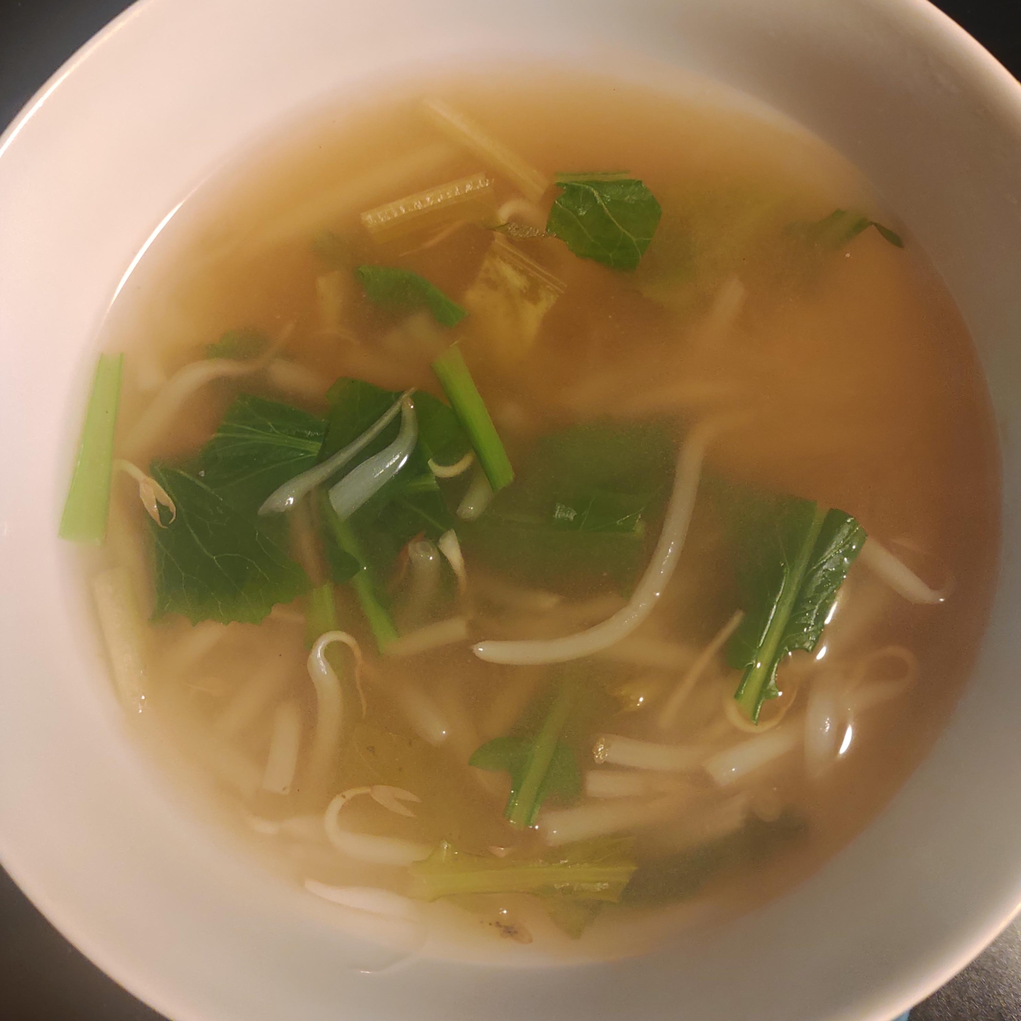 かぶの葉、もやしの味噌汁