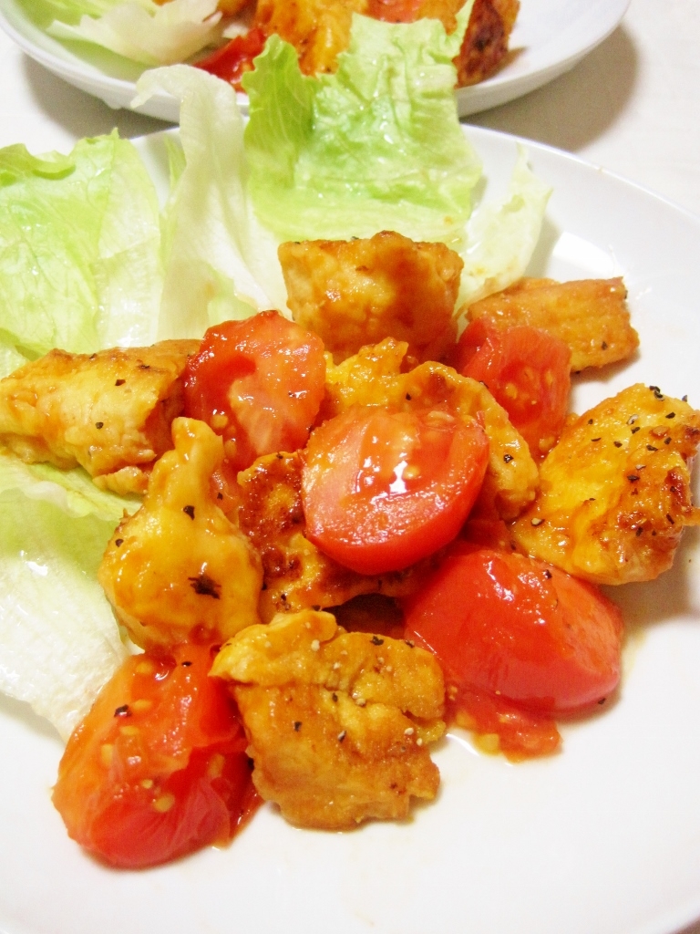 トマトとフェイク鶏の中華炒め 実は冷凍豆腐 レシピ 作り方 By yamat 楽天レシピ