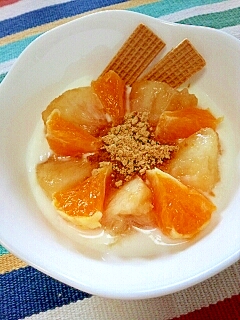 【キレイ応援朝食】桃と柑橘のきなこヨーグルト♪