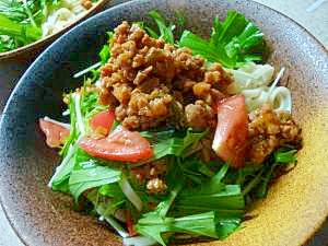 水菜とトマトのさっぱりマーボーうどん