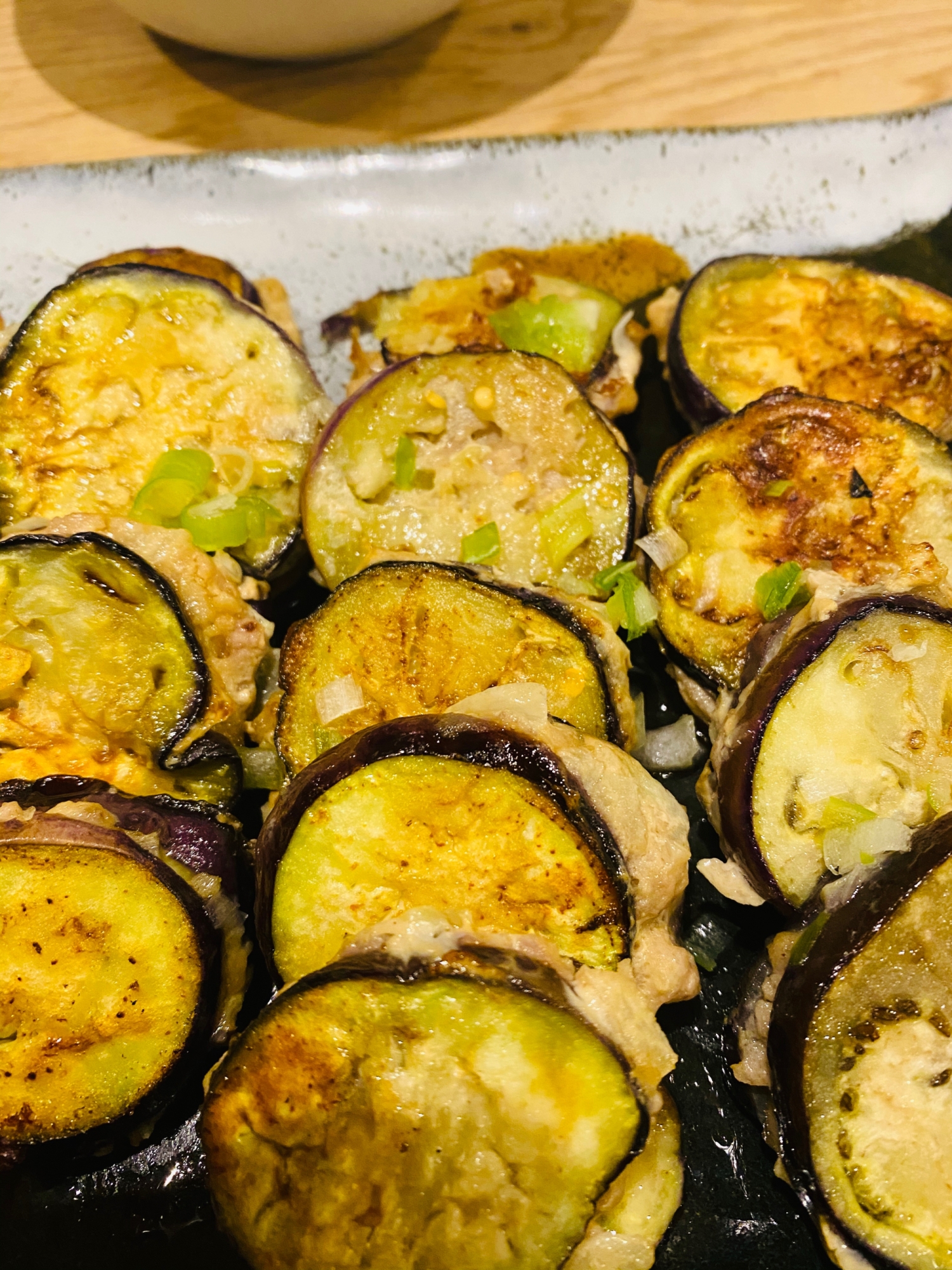 ポン酢で食べる　茄子の挟み焼き