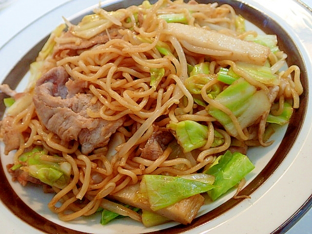 豚もも肉と角天と野菜のソース焼きそば