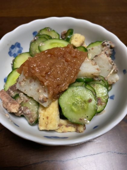 おつまみレシピ♪いわしの水煮缶ときゅうりの梅肉添え