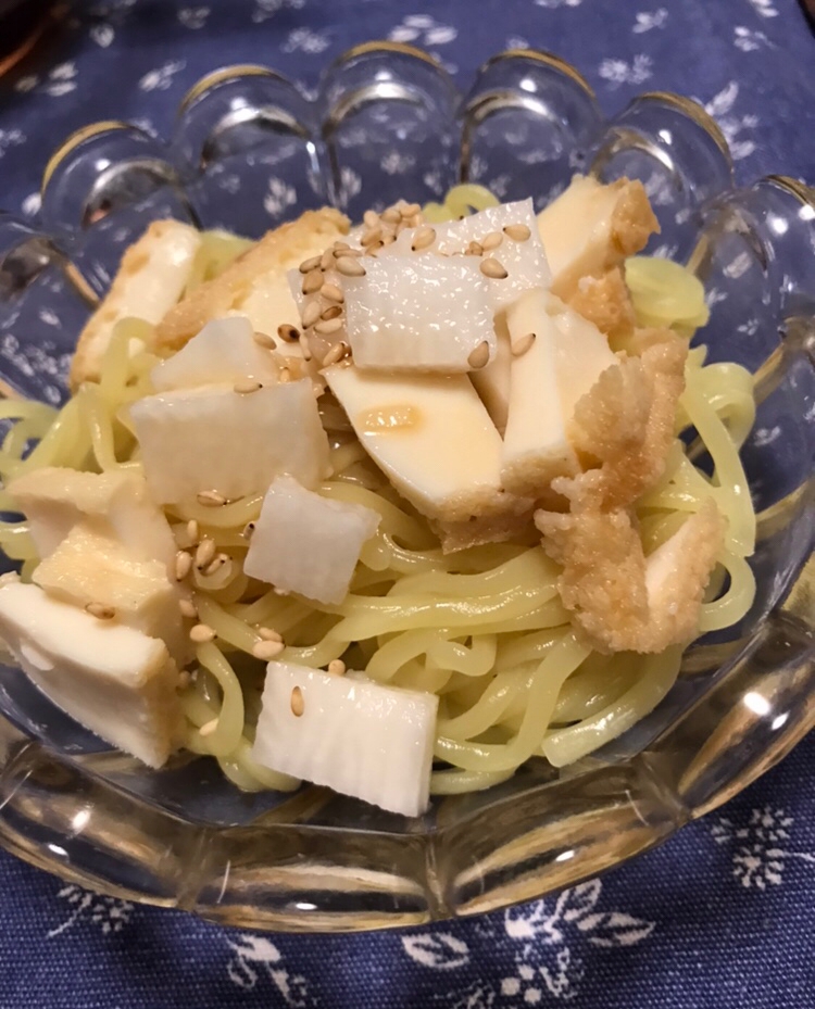 厚揚げと長芋の冷やし中華麺