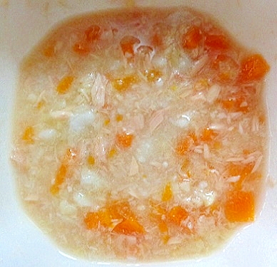 離乳食後期　ツナと３種野菜入りケチャップ風味スープ