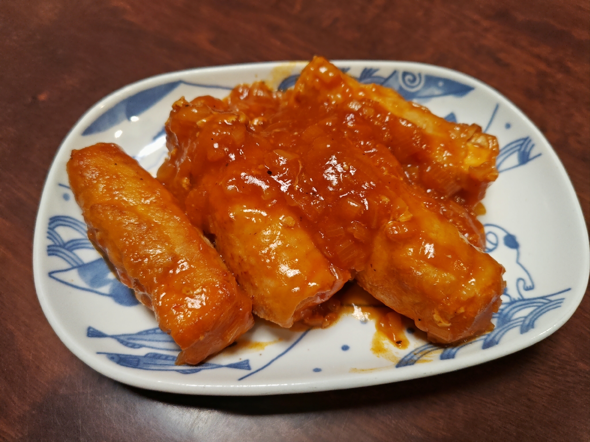 厚揚げの豚肉巻きチリソース